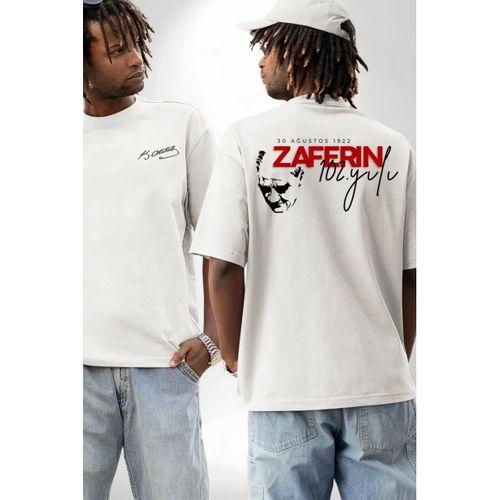 30 Ağustos Zafer Bayramı Ön Arka Baskılı Oversize Bisiklet Yaka T-shirt - Beyaz