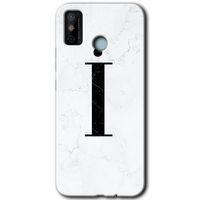 Potkal Hediye Fabrikası Tecno Spark 6 Go Kılıf HD Desen Baskılı Arka Kapak - Beyaz Mermer Desenli İ Harfi