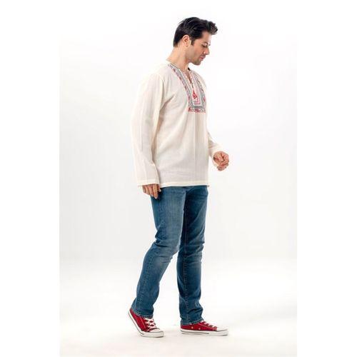 Uzun Kol Şile Bezi Bisiklet Yaka Bahriyeli Erkek Yazlık T-shirt Krem 3002