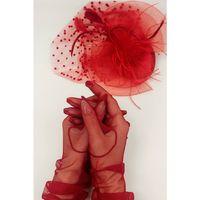 Uzun Tüllü Gelin Eldiveni Ve Puantiyeli Şapkası