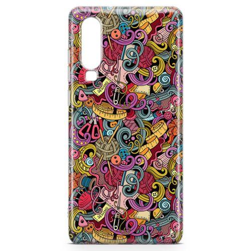 Huawei P30 Kılıf Doodle Dikiş Makinesi Arka Kapak Koruma Desenli Full Koruyucu