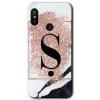 Xiaomi Mi A2 Lite HD Baskılı Kılıf + 9D Tam Ekran Koruyucu - Pembe Mermer Desenli Ş Harfi