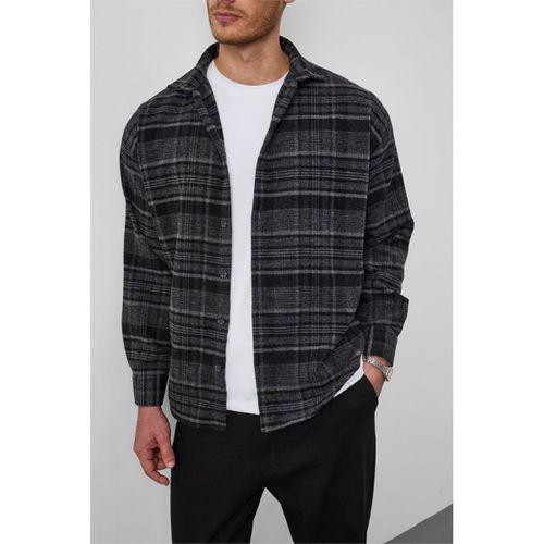 Brandon Relaxed Fit Pamuklu Geniş Çizgili Oduncu Erkek Gömlek - Füme