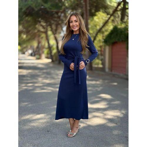 Kadın Uzun Kollu Bisiklet Yaka Yandan Bağlamalı Uzun Modal Elbise