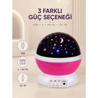 Pembe Yıldızlı Gece Lambası Döner Gökyüzü Projeksiyon Işığı
