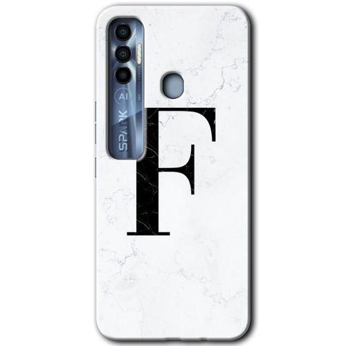 Tecno Spark 7 Pro Kılıf HD Desen Baskılı Arka Kapak - Beyaz Mermer Desenli F Harfi
