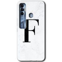 Tecno Spark 7 Pro Kılıf HD Desen Baskılı Arka Kapak - Beyaz Mermer Desenli F Harfi