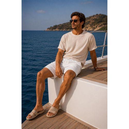 Mann Relax Fit %100 Pamuk Meridian Kumaş Basic Erkek Şort - Ekru