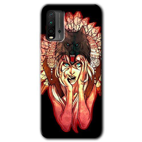 MRCİLETİSİM Xiaomi Redmi 9T Kılıf Baskılı Kapak - Kurt Kız + 5D Tam Kaplayan Cam
