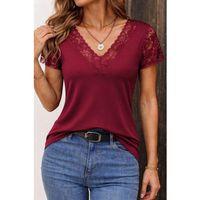 Kadın Kısa Kollu V Yakalı Dantelli Viskon Bluz