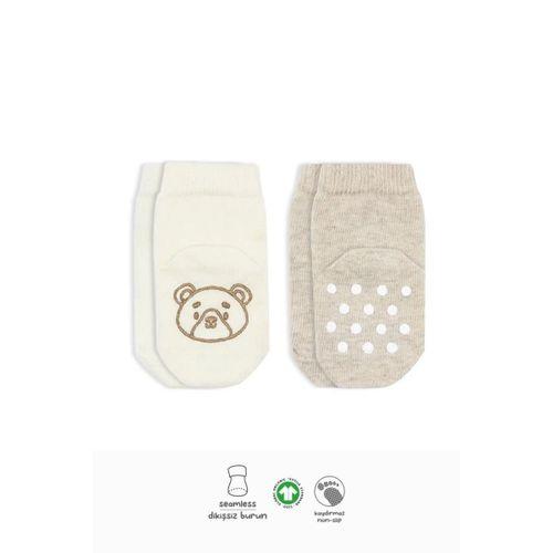 Hayvan Figürlü Kaymaz Soket Çorap 2’li Bej Ekru, Rahat ve Esnek Kullanım İçin