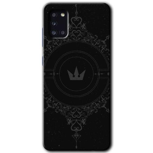 MRCİLETİSİM Samsung Galaxy A31 Kılıf Baskılı Kapak - Siyah Mandala 1 +Tam Kaplayan Mat Seramik