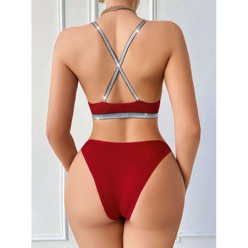 Kadın Bordo Love Yazılı Arkası Çarpraz Mayo Bikini 5169