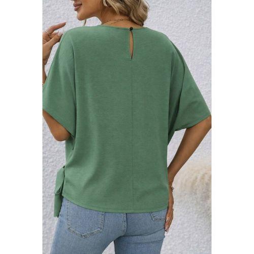 Kadın Kısa Kollu Bisiklet Yaka Yandan Bağcıklı Aerobin Bluz