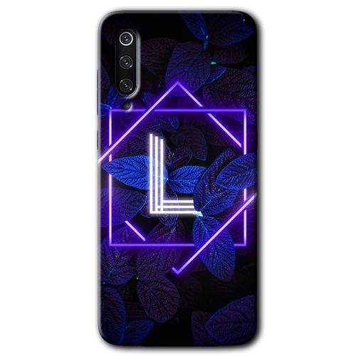 MRCİLETİSİM Xiaomi Mi 9 SE Kılıf Baskılı Kapak - Dark Neon Yaprak L Harfi + 5D Tam Kaplayan Cam