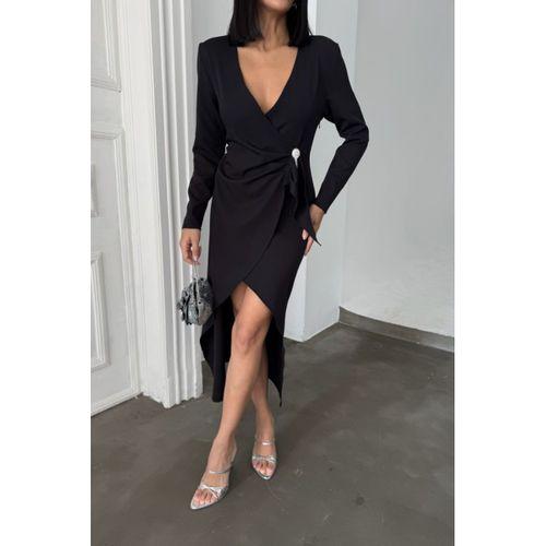 KRUVAZE BROŞ DETAYLI ELBİSE - Siyah