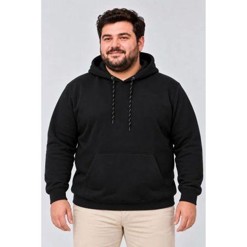Erkek Battal Büyük Beden Üç İplik İçi Şardonlu Kapüşonlu Kanguru Cepli Kışlık Sweatshirt - Siyah