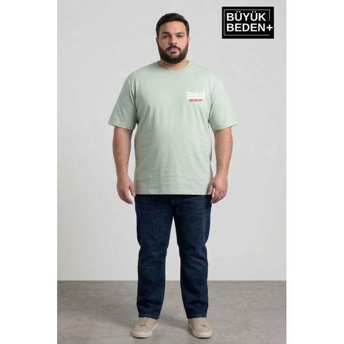 Erkek Büyük Beden Brooklyn 1970 Baskılı Bisiklet Yaka Tshırt SPR25BTS904