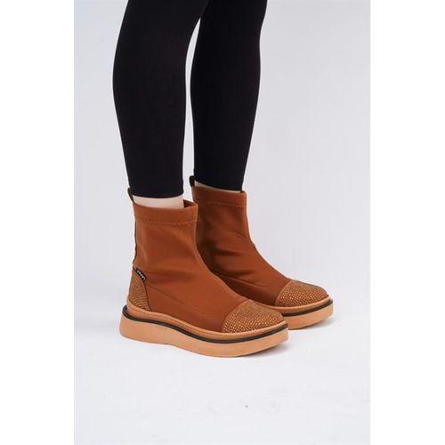 Afron Taba Renkli Taba Deri Detaylı Taşlı Kışlık Kadın Bot