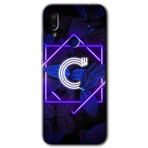 Potkal Hediye Fabrikası Xiaomi Redmi Note 7 Kılıf HD Desen Baskılı Arka Kapak - Dark Neon Yaprak C Harfi