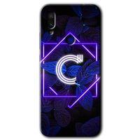 Potkal Hediye Fabrikası Xiaomi Redmi Note 7 Kılıf HD Desen Baskılı Arka Kapak - Dark Neon Yaprak C Harfi