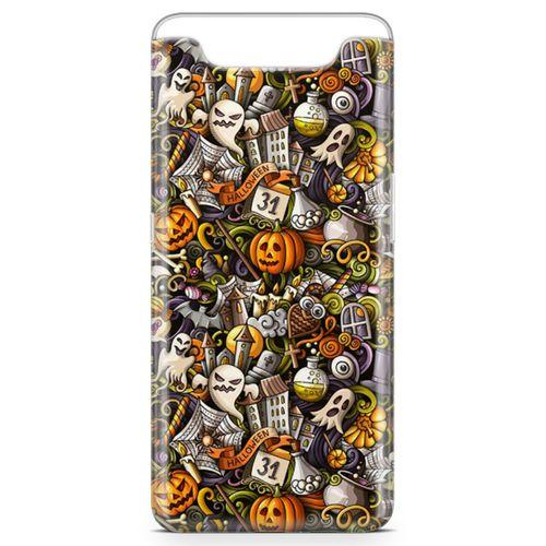 Samsung Galaxy A80 Kılıf Cadılar Bayramı Doodle Arka Kapak Koruma Desenli Full Koruyucu