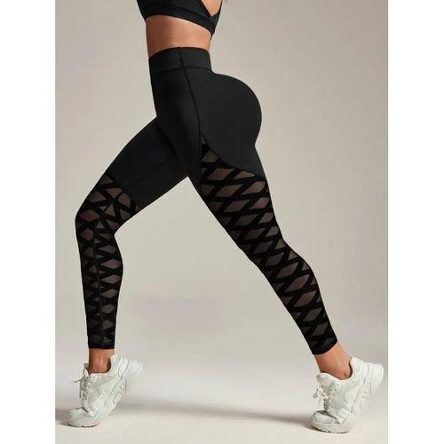 Kadın Yüksek Bel çapraz Desen Tül Detaylı Spor Dalgıç Tayt