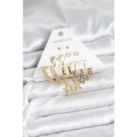 Gold Renk Yıldızlı Set 6 Çift Kadın Küpe Seti