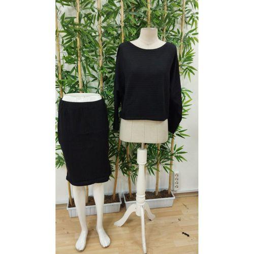 Kadın Uzun Kollu Iki Yanı Açık Yaka Detaylı Bluz Ve Etek şardonlu Kaşkorse Ikili Takım