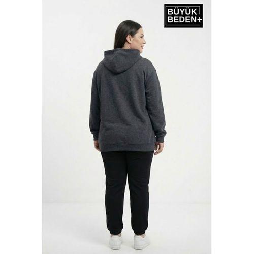 Kadın Büyük Beden Kapşonlu A Baskılı ince Swatshırt SPR26BSWK957-12