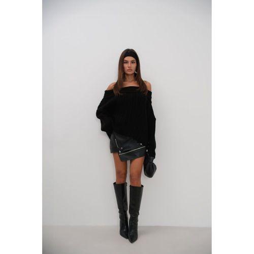 Kayık Yaka Fitilli Triko Kazak