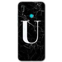 Huawei P smart 2019 Kılıf Baskılı Kapak - Siyah Mermer Desenli U Harfi + 5D Tam Kaplayan Cam