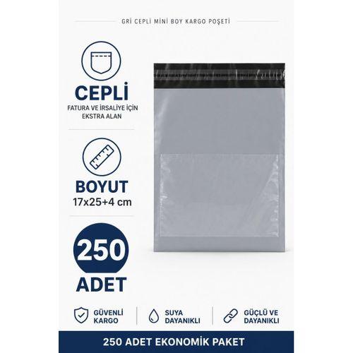 Gri Cepli Mini Boy Kargo Poşeti 17x25+4 Cm 250 Adet