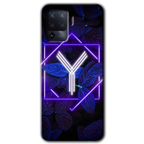 BeRa Aksesuar Oppo Reno 5 Lite Kılıf Baskılı Kapak - Dark Neon Yaprak Y Harfi +Tam Kaplayan Mat Seramik