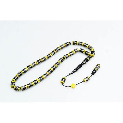 Oltu Taşı Ve Sarı Galalith Örgü İşleme Tespih