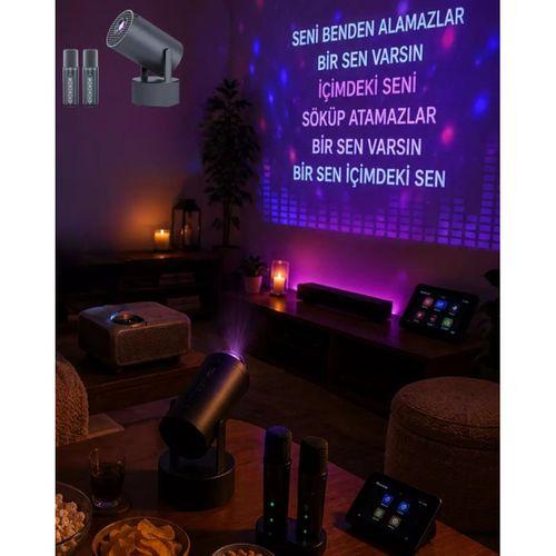 Bluetooth Hoparlörlü Akıllı Projektör Kablosuz Karaoke Mikrofonlu