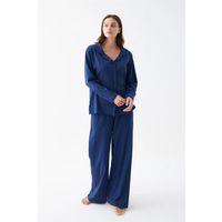 Kadın Lacivert Düğmeli Yaka Detaylı Pamuklu Pijama Takımı