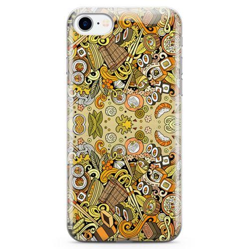 Apple iPhone 7 Kılıf Japon Yemekleri Doodle Arka Kapak Koruma Desenli Full Koruyucu
