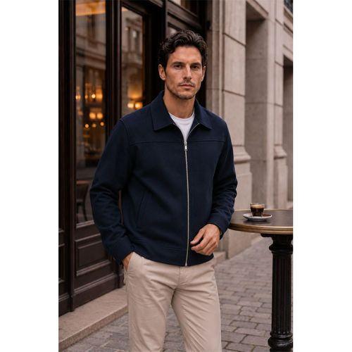 Harrison Relaxed Fit Kaşe Fermuarlı Erkek Ceket - Lacivert