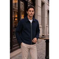 Harrison Relaxed Fit Kaşe Fermuarlı Erkek Ceket - Lacivert