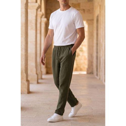 Hafif ve Rahat Müslin Baggy Erkek Pantolon - Koyu Haki