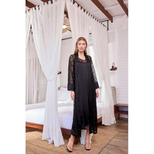 %100 Viskon Dantelli Ve Dekolteli Saten Sabahlık Takımı