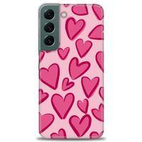 Samsung Galaxy S22 Kılıf HD Baskılı Kılıf - Pembe Kalp + Tam Ekran Koruyucu