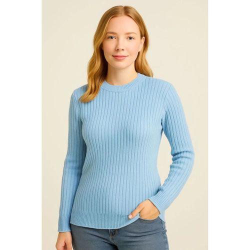 Bisiklet Yuvarlak Yaka Triko Kazak Pamuklu Kalın Fitilli Dokuma, Regular Fit Uzun Kollu Kışlık Model - Bebe Mavisi