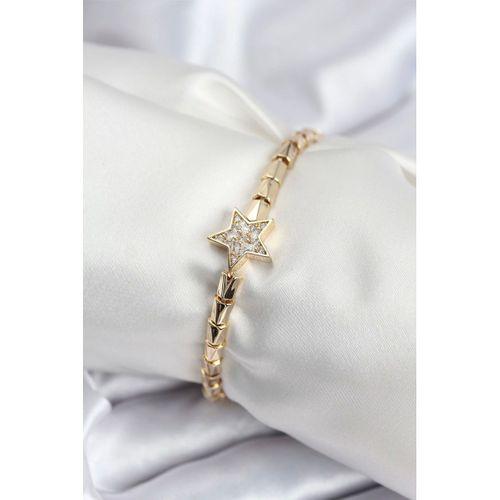 Pirinç VIP Seri Gold Renk Zirkon Taşlı Yıldız Model Kadın Bileklik