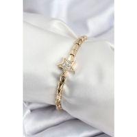 Pirinç VIP Seri Gold Renk Zirkon Taşlı Yıldız Model Kadın Bileklik