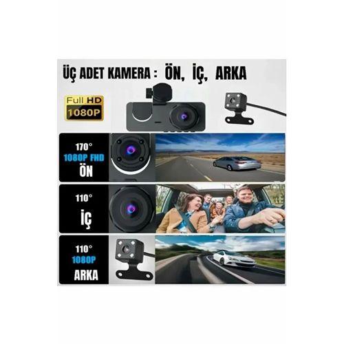 1080p Full Hd Çözünürlüklü Üç Kameralı Araç İçi Kamera - Park Ve Sürüş Güvenliği