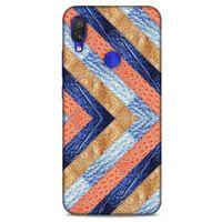 Xiaomi Redmi Note 7 Kılıf Patchwork (3) Kapak Lacivert Turuncu