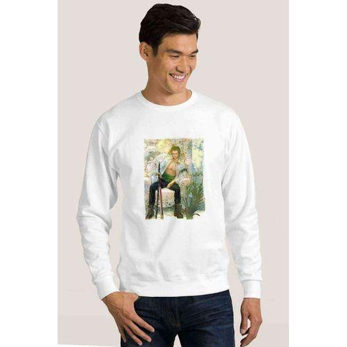 Anime One Piece Baskılı Beyaz Erkek Sweatshirt