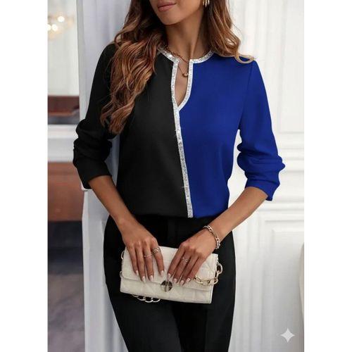 Kadın Uzun Kollu V Yakalı Pul Payet Işlemeli Ithal Krep Bluz